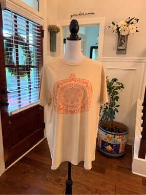 American Apparel EUC Beige Graphic Pumpkin Mandala Cotton Tee